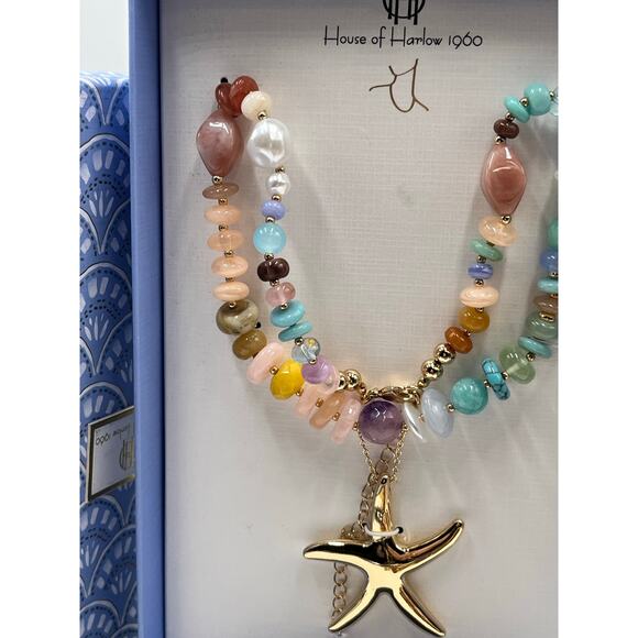 House of Harlow 1960 Faux Pearl Glass Beads Pink yStarfish Pendant Necklace New - Picture 8 of 8